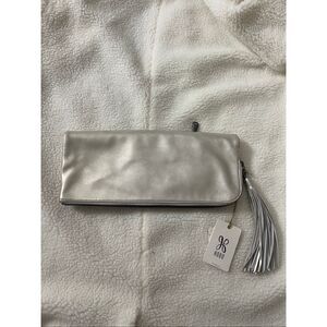 HOBO Raine Leather Tassel Clutch – Metallic Silver – NWT
